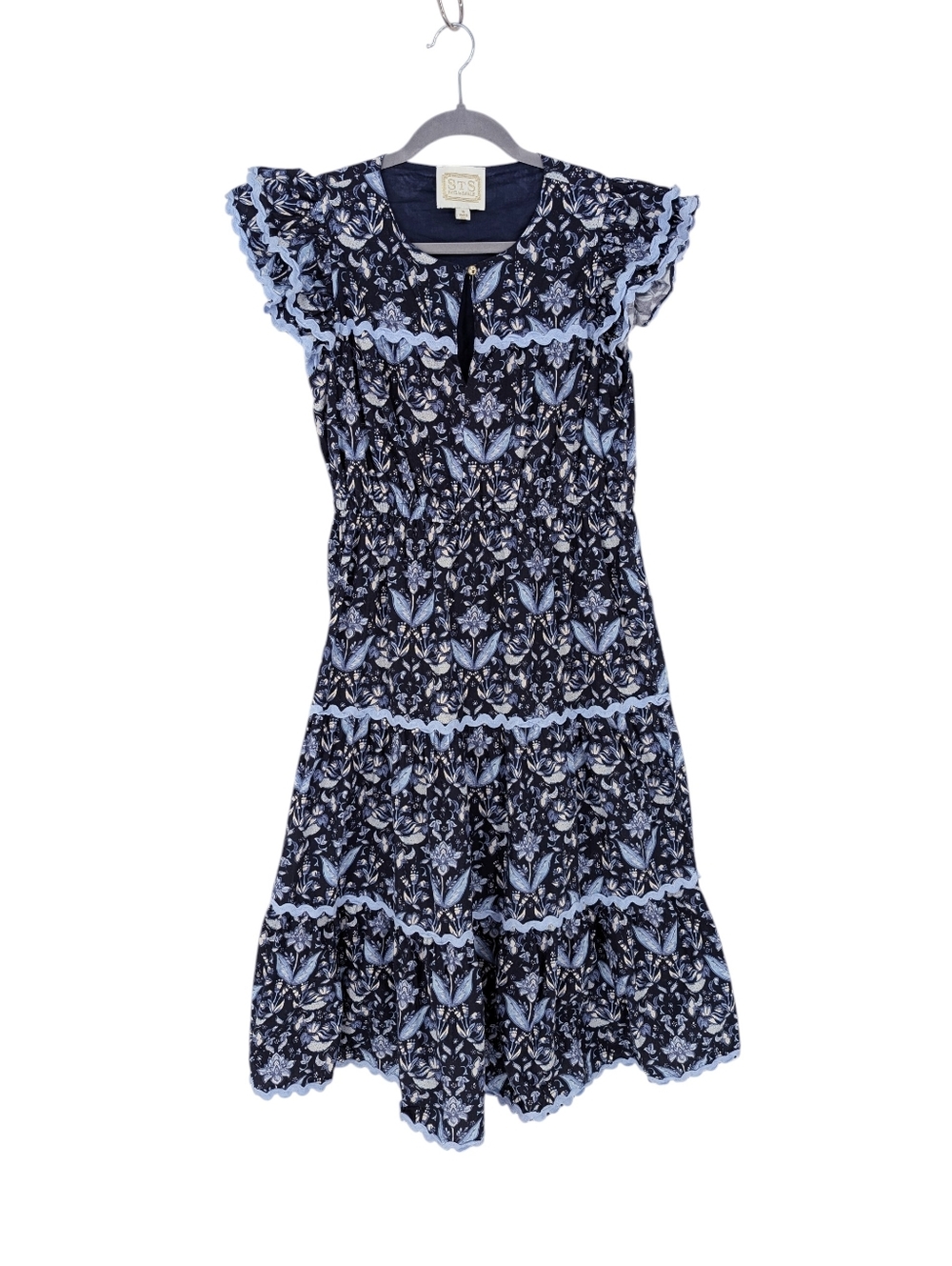Sail to Sable Flutter Sleeve Midi Dress 100% Cotton Blue Medium - Picture 2 of 8